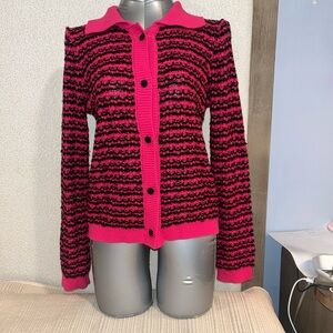 Tahari Pink and Black Striped Knit Blazer Jacket